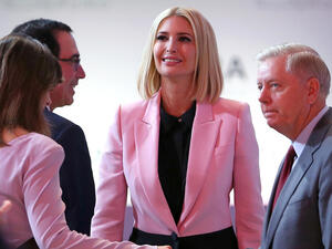 Ivanka Trump takes questions from her spokeswoman at Doha Forum (AFP)