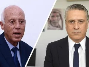 نبيل القروي (يمين) وقيس سعيد