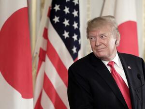 US President Donald Trump smiles during a joint press conference with Japan's Prime Minister Shinzo Abe (not pictured) at Akasaka Palace in Tokyo on May 27, 2019.  Kiyoshi Ota / POOL / AFP