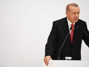 Turkish President Recep Tayyip Erdogan speaks at a press conference following the G20 Osaka Summit in Osaka on June 29, 2019.  Charly TRIBALLEAU / AFP