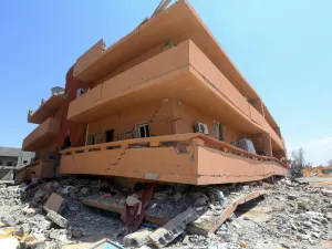 A partially demolished building located near the Yarmouk military compound, controlled by the Libyan Government of National Accord (GNA) forces (AFP)