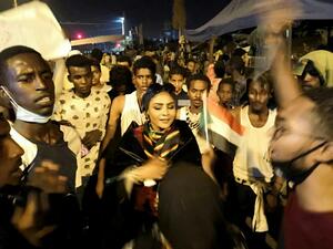 Thousands of Sudanese protesters gather in front of the military headquarters in the capital Khartoum. (AFP)