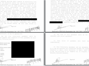 Copies of the deal signed between Sudan's military council and Dickens & Madson Inc. (Twitter)