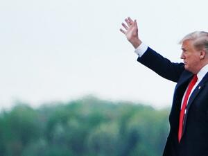 US President Donald Trump waves as he steps off Air Force One upon arrival at Andrews Air Force Base in Maryland on April 21, 2019. Trump and his family returned to Washington after spending Easter weekend at his Mar-a-Lago resort. MANDEL NGAN / AFP