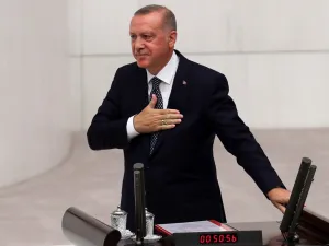 Turkish President Recep Tayyip Erdogan gestures as he delivers a speech during the opening of the third legislative session of the Turkish parliament’s 27th term on October 1, 2019 at the Grand National Assembly of Turkey (TBMM) in Ankara. Adem ALTAN / AFP
