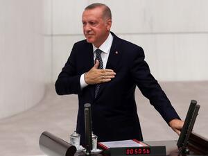 Turkish President Recep Tayyip Erdogan gestures as he delivers a speech during the opening of the third legislative session of the Turkish parliament’s 27th term on October 1, 2019 at the Grand National Assembly of Turkey (TBMM) in Ankara. Adem ALTAN / AFP