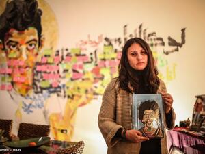 Marwa kenawy , mother of youssef el araby , age 13 he was shot in his head in Cairo. (Twitter/ @mohammedelra3y)