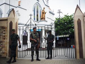 Soldiers stand guard a closed church in Colombo on April 28, 2019, a week after a series of bomb blasts targeting churches and luxury hotels on Easter Sunday in Sri Lanka. (AFP/ File Photo)