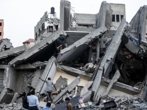 A picture taken on May 5, 2019, shows the remains of a building in Gaza City after it was hit during Israeli air strikes. (AFP/ File)