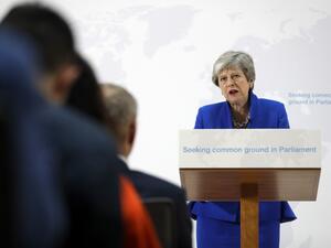 Britain's Prime Minister Theresa May delivers a keynote speech in central London on May 21, 2019. (Kirsty Wigglesworth / POOL / AFP)