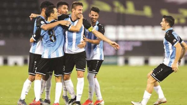 Al Wakrah captain Bruno Uvini (third right) celebrates with teammates during the 2-0 win over Qatar SC in the QNB Stars League.