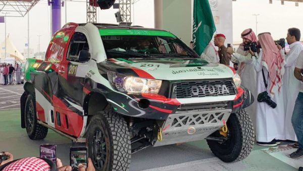 Yazeed Al-Rajhi at the start of the Rally Qassim 2019 on Thursday. Al-Rajhi leads the event after the super special stage. (Photo/Supplied)