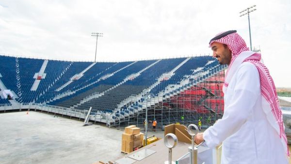 Prince Abdulaziz, seen visiting the Diriyah Arena, said ‘we are keen to develop tennis in the Kingdom.’ (Supplied)
