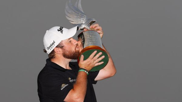 Shane Lowry with the cup he won in Abu Dhabi. (Supplied)