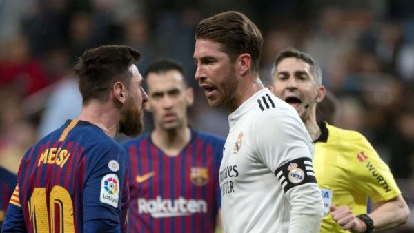 صورة أرشيفية لسيرخيو راموس قائد ريال مدريد وليونيل ميسي قائد برشلونة