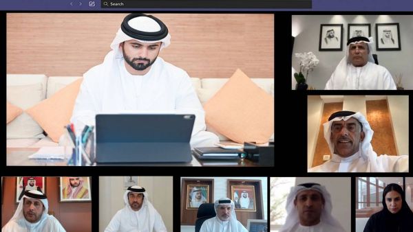 Sheikh Mansoor presides over a virtual meeting of the Board of Directors of Dubai Sports Council. (Photo: Khaleej Times)