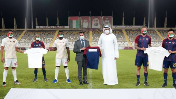 Khalid Al Hanaei, Group CEO of Al Wahda Club and John Sunil, CEO of Burjeel Hospitals along with Al Wadha team memebers after the signing ceremony. Supplied photo
