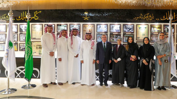The Saudi Athletes Commission's members with SAOC President Prince Abdul Aziz bin Turki Al-Faisal and IOC President Thomas Back during Back’s visit to SAOC in September 2019. (Supplied)
