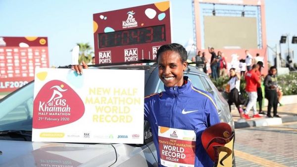 Ababel Yeshaneh of Ethiopia broke the world record at the Ras Al Khaimah Half Marathon this year. (Supplied photo)