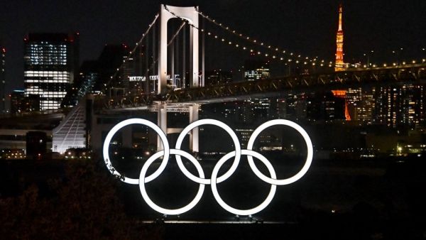 The Olympic rings are seen at Odaiba Marine Park in Tokyo on March 27. The Tokyo Olympics organizing committee said international spectators won't be allowed to attend this summer's Games. (Photo: Keizo Mori/UPI)