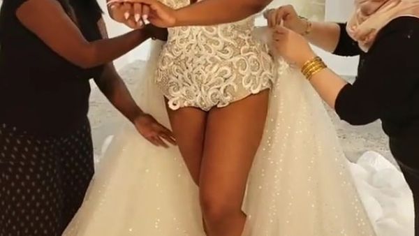 The skirt, which sparkles, clips on and covers her back half. (Facebook /'That's it, I'm wedding shaming (non ban-happy edition).)
