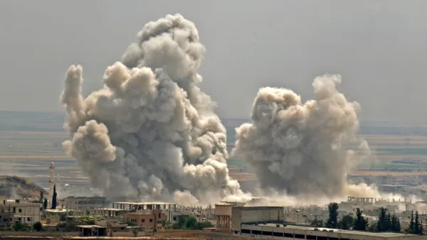 Plumes of smoke rise following reported Syrian government forces' bombardment on the town of Khan Sheikhun in the southern countryside of the jihadist-held Idlib province, on June 7, 2019. (AFP/ File Photo)