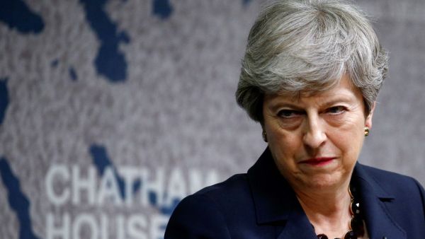 Britain's Prime Minister Theresa May speaks at Chatham House in London on July 17, 2019.  HENRY NICHOLLS / POOL / AFP