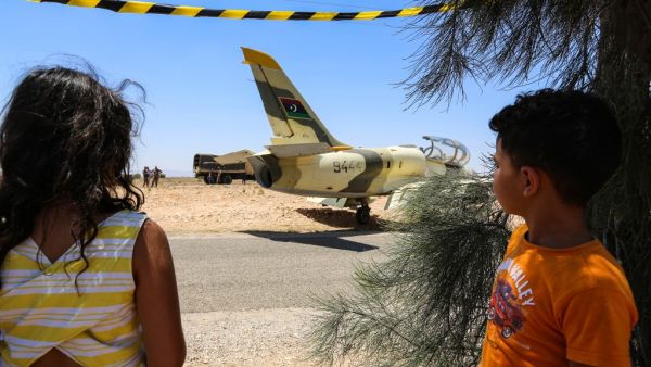 This picture taken on July 22, 2019 shows a view of a Libyan L-39 Albatros warplane belonging to forces of strongman Khalifa Haftar, after it made an emergency landing in the southeastern Tunisian town of Medenine, about 120 kilometres away from the Tunisian-Libyan border. (AFP/ File Photo)