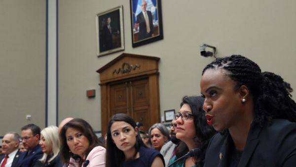 Rep. Ayanna S. Pressley (D-MA) (R) testifies before a House Oversight and Reform Committee hearing on "The Trump Administration's Child Separation Policy: Substantiated Allegations of Mistreatment." with (L-R) Rep. Veronica Escobar (D-TX), Rep. Alexandria Ocasio-Cortez (D-NY) and U.S. Rep. Rashida Tlaib, (D-MI) July 12, 2019 in Washington, DC. (AFP)