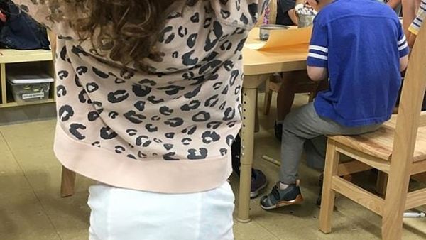 Uh-oh! Aliza Friedlander was surprised to get a photo of her three-year-old daughter at music class — wearing nothing but a sweater and a pair of potty training underwear. (Instagram)