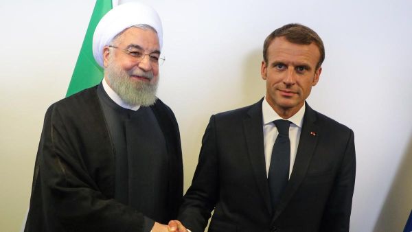 French President Emmanuel Macron meets Iranian President Hassan Rouhani at the UN General Assembly. (AFP/ File Photo)