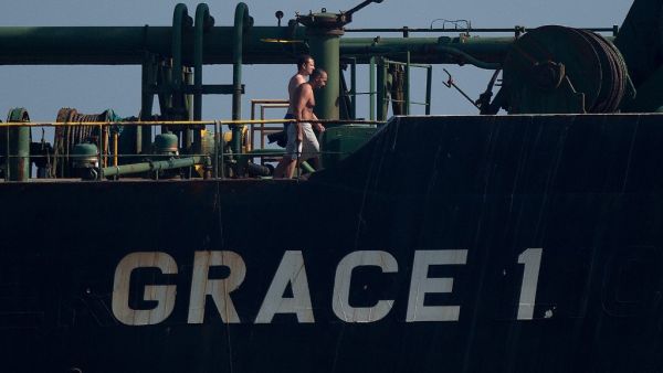 Crew members of Iranian supertanker Grace 1 walk on board off the coast of Gibraltar on August 15, 2019. (AFP/ File Photo) Crew members of Iranian supertanker Grace 1 walk on board off the coast of Gibraltar on August 15, 2019. (AFP/ File Photo)