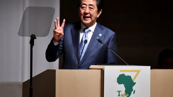 Japan's Prime Minister Shinzo Abe delivers a speech during the opening session of the Tokyo International Conference on African Development (TICAD) in Yokohama on August 28, 2019.  (TOSHIFUMI KITAMURA / AFP)