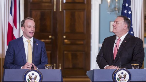 United Kingdom Foreign Secretary Dominic Raab, left, speaks during a joint press event at the State Department on August 7, 2019 in Washington, DC. (AFP/ File Photo)