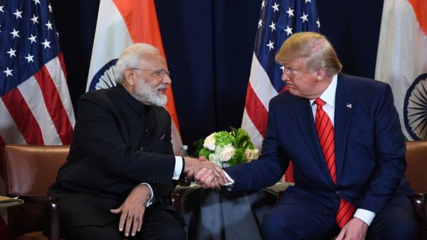 US President Donald Trump and Indian Prime Minister Narendra Modi hold a meeting at UN Headquarters in New York, September 24, 2019, on the sidelines of the United Nations General Assembly. (SAUL LOEB / AFP) US President Donald Trump and Indian Prime Minister Narendra Modi hold a meeting at UN Headquarters in New York, September 24, 2019, on the sidelines of the United Nations General Assembly. (SAUL LOEB / AFP)