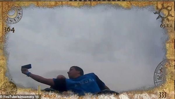 The footage was recorded on the ride's dashcam in Port Aventura, Spain. The video starts as the man sits in the Shambhala rollercoaster, joined by a female companion. (YouTube Screenshot) The footage was recorded on the ride's dashcam in Port Aventura, Spain. The video starts as the man sits in the Shambhala rollercoaster, joined by a female companion. (YouTube Screenshot)
