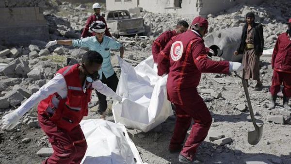 Airstrikes by the Saudi-led coalition fighting Houthi rebels in Yemen have killed more than 100 people held at a detention center (Twitter)
