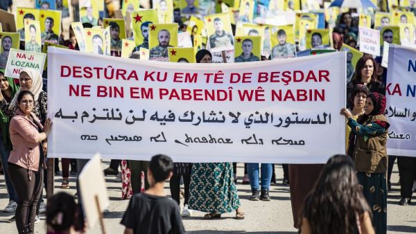 Syrian Kurds demonstrate in front of the United Nations offices in the Kurdish-majority city of Qamishli in northeast Syria on October 2, 2019 over their exclusion from the UN-backed constitutional committee.(AFP/ File Photo)