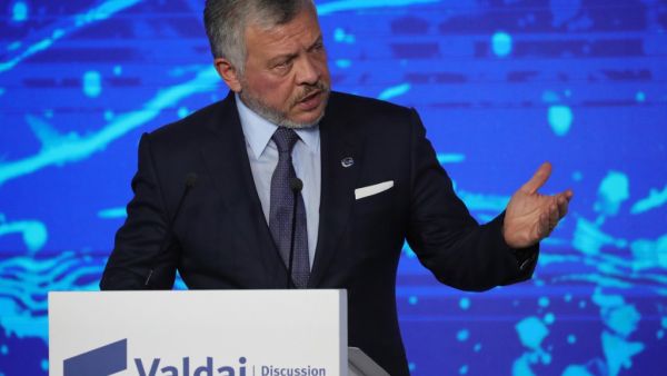 King Abdullah II of Jordan attends the 16th annual meeting of the Valdai Discussion Club in Sochi on October 3, 2019. (Mikhail Klimentyev / Sputnik / AFP)