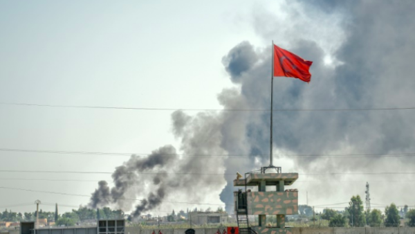 The Kurdish-controlled but mainly Arab border town of Tal Abyad is one of the areas that have taken the brunt of the Turkish offensive into northeastern Syria, now in its third day (AFP)