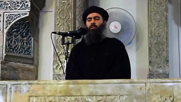 An image grab taken from a video released in July 2014 of Islamic State leader Abu Bakr al-Baghdadi preaching at a mosque in Mosul. Photo: Al-Furqan Media/Anadolu Agency/Getty Images