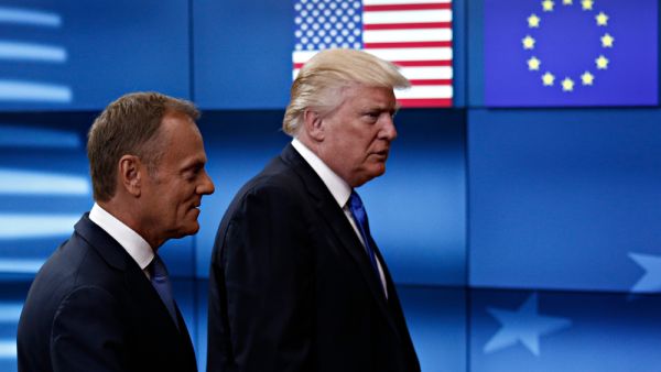 US President Donald Trump meets with Donald Tusk President of the European Council at the European Council building in Brussels, Belgium. (Shutterstock/ File Photo)