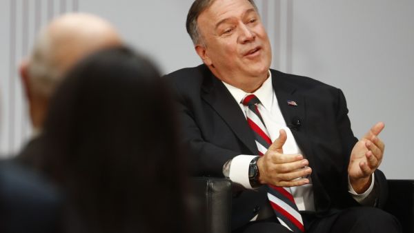 US Secretary of State Mike Pompeo speaks at an event commemorating the 30th anniversary of the fall of the Berlin Wall at the Koerber Foundation in Berlin, Germany November 8, 2019. HANNIBAL HANSCHKE / POOL / AFP