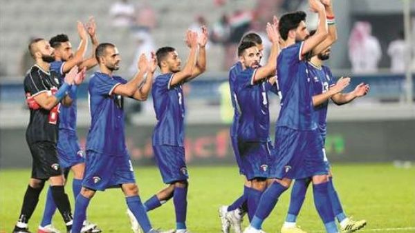 Kuwait players celebrate their win over Saudi Arabia in their Arabian Gulf Cup match at Abdullah Bin Khalifa Stadium yesterday. Photo: Anas Khalid