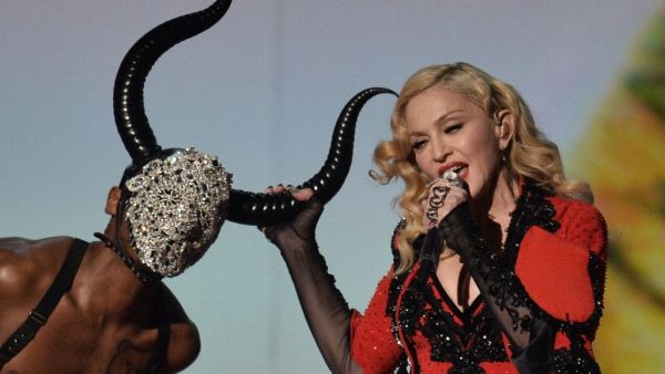 Madonna performs on stage during the 57th Annual Grammy Awards in Los Angeles. (AFP Photo/Robyn Beck)
