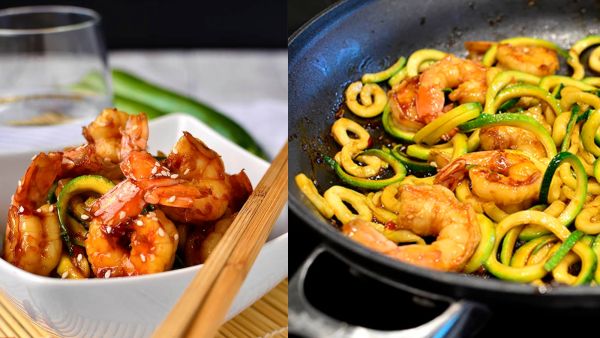 الروبيان مع نودلز الكوسا