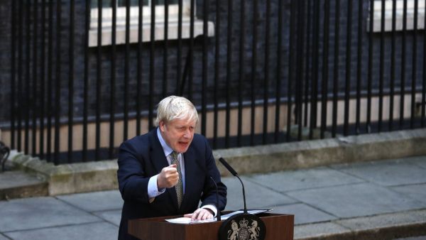Britain's Prime Minister Boris Johnson delivers a speech outside 10 Downing Street in central London on December 13, 2019, following his Conservative party's general election victory. AFP