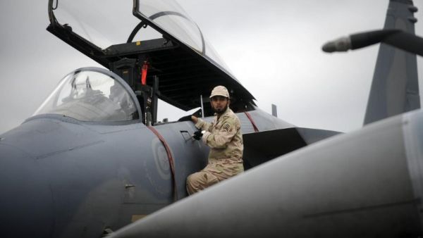 A Saudi soldier checks a F15 C military aircraft, during a French-Saudi exercise in eastern France (AFP)