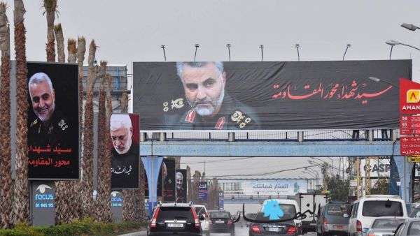 صور سليماني والمهندس مرفوعة في الضاحية الجنوبية معقل حزب الله