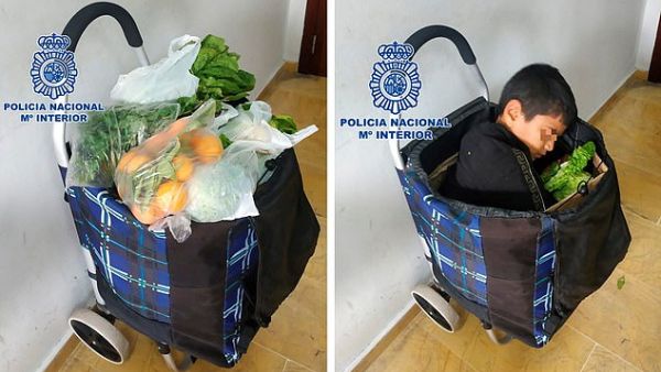 The ten-year-old was found by Spanish police inside a shopping trolley. (Daily Mail)